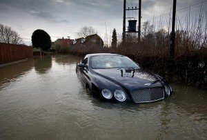 Bentley car stuck in flooded water