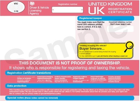 Changes to the vehicle registration certificate (V5C)